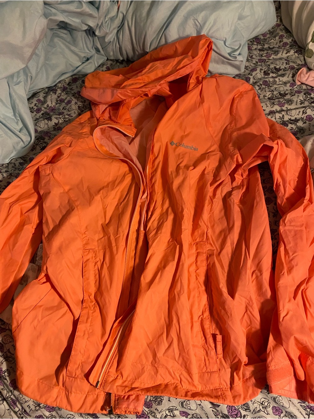 Columbia Lightweight Coral Hooded Rain Jacket with removable hood